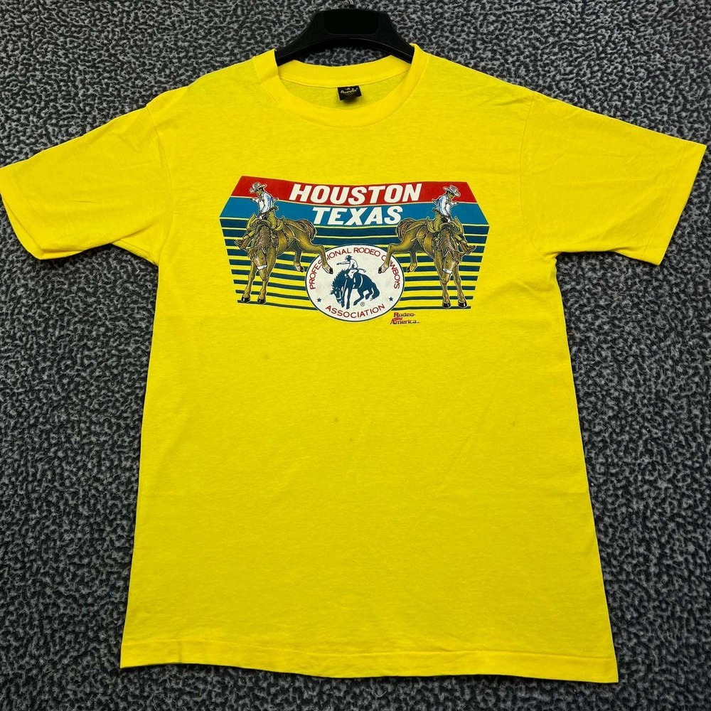 Houston Texas Shirt Youth Large Yellow Anvil Short Sleeve Crew Neck Cotton L‎